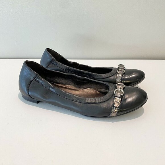 AGL Ballet Flats Shoes Black Buckle Cap Toe 39 - Picture 1 of 10
